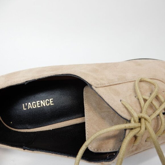 L'AGENCE Elise III Pointed Toe Oxford Flat Shoes Size 6.5 Cappuccino Suede NEW - Picture 13 of 16